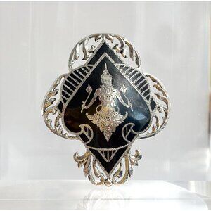 Siam Sterling Silver Vintage Hand Carved Figure Cutout & Ornate Brooch